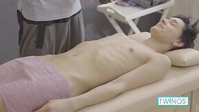 Aroused masseur lucas gets logan’s large hard dick in his tiny butt-hole!